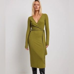 NA-KD Ribbed Wrap Belted Midi Dress